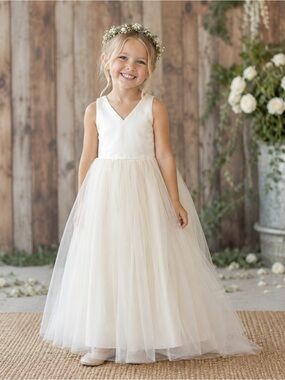 Flower Girl Dress Ivory Tulle Formal Wedding Dress Size 6/7